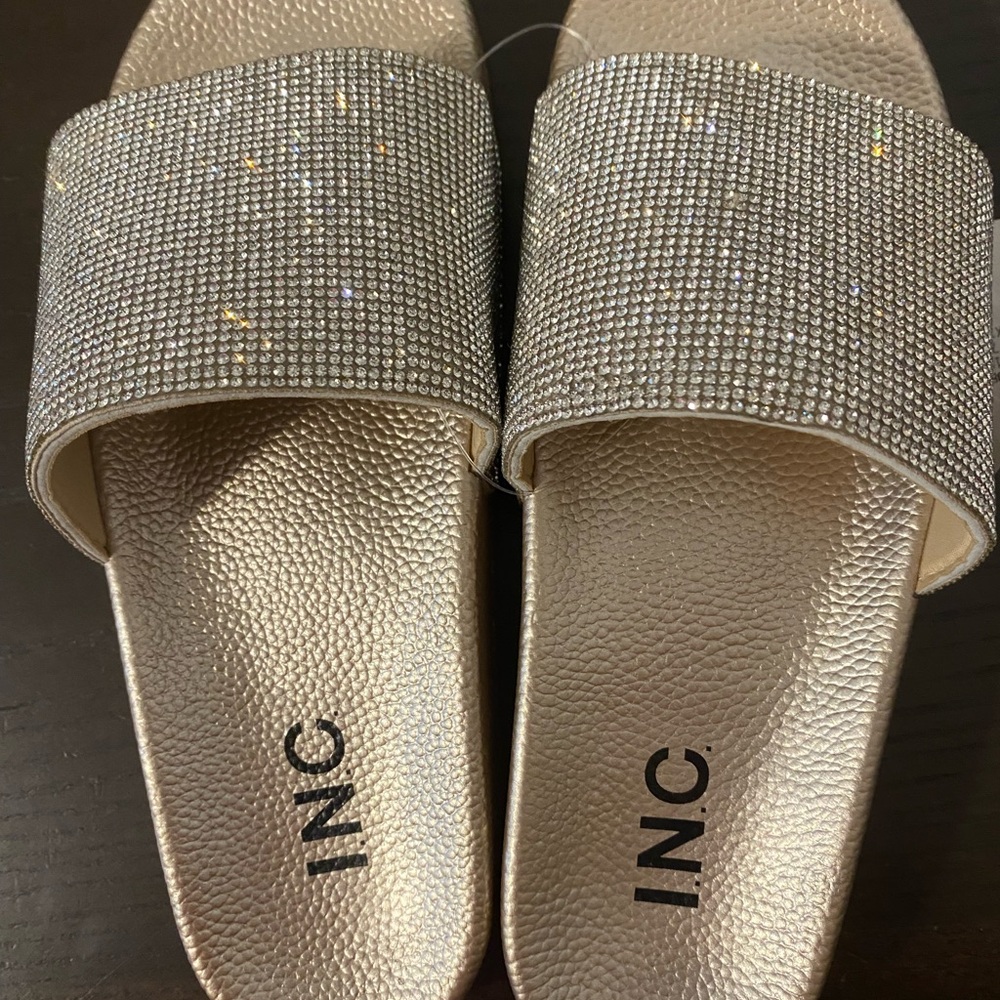 INC Womens Peymin  Rhinestone Slip On Flats Pool Slides